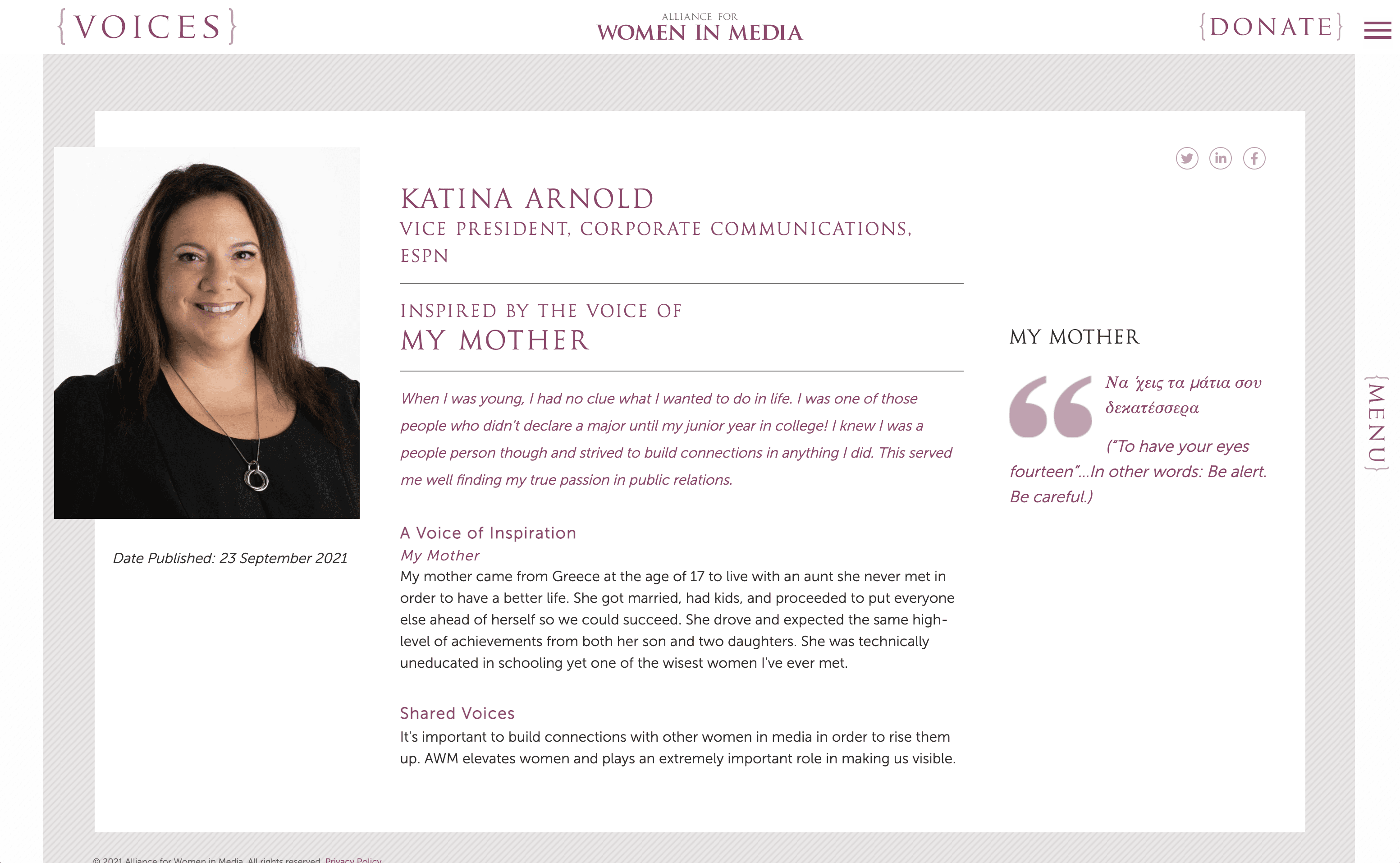 Alliance for Women in Media microsite web page